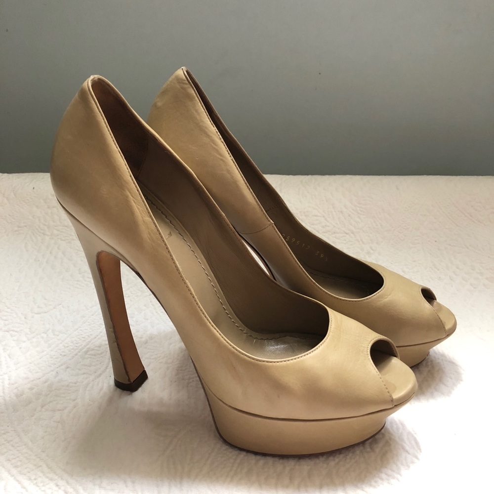 Yves Saint Laurent Cream Peep Toe Heels